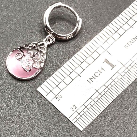 925 Sterling Silver Pink Opal Teardrop Earrings Anniversary Birthday BOHO Gift - Picture 1 of 6